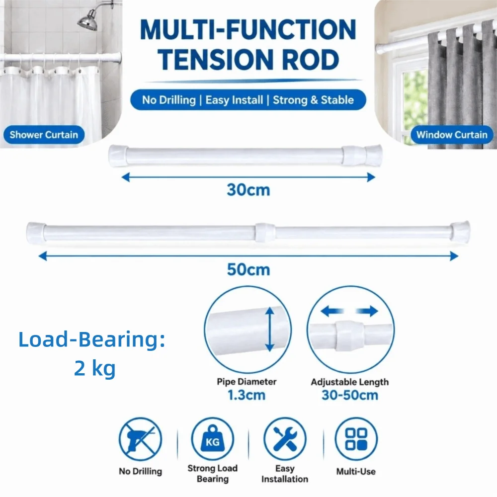 No-Drill Tension Curtain Rod | Adjustable Carbon Steel White