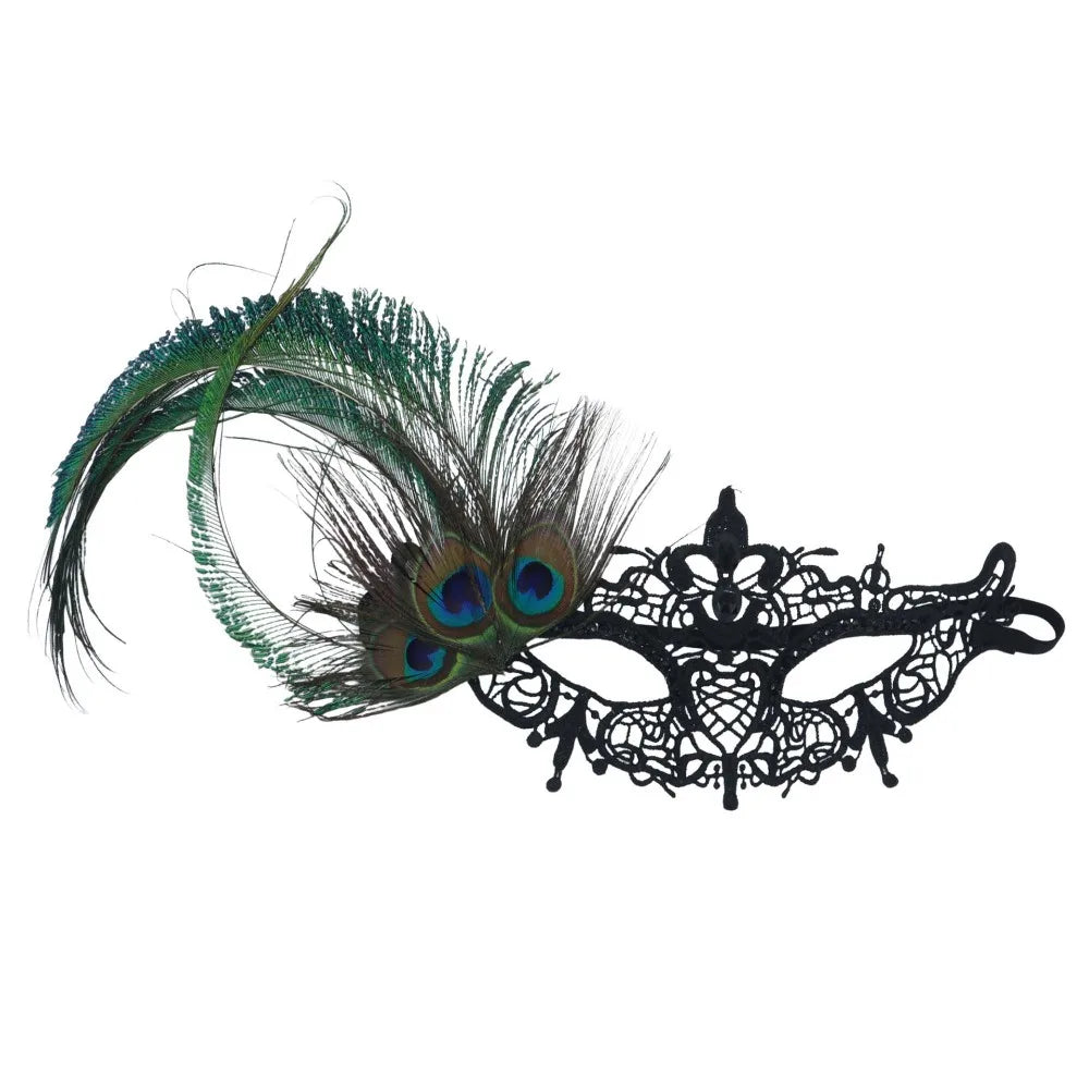 Rhinestone Half Face Masquerade Mask – Peacock Feather Venice
