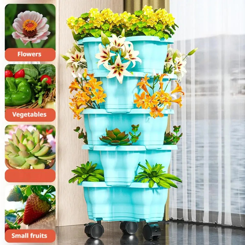 6-Tier Vertical Stackable Planter Tower for Herbs & Strawberries