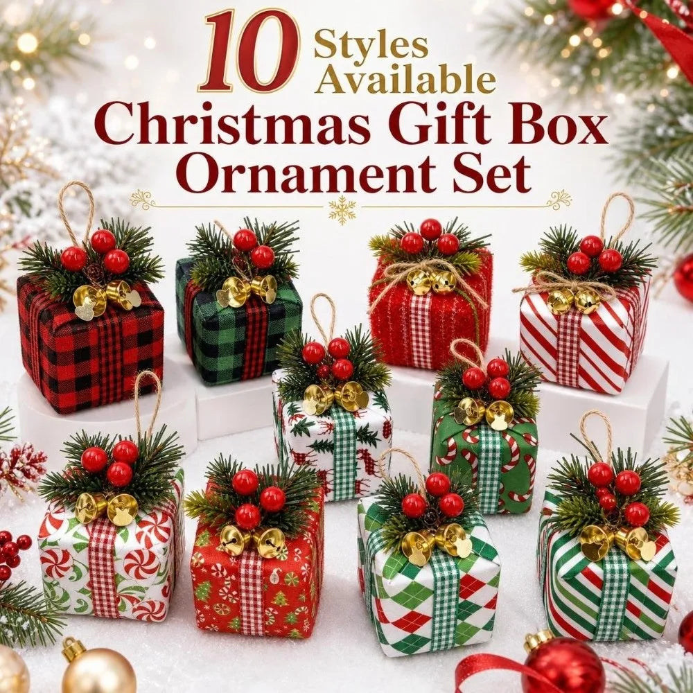 Mini Plaid Christmas Gift Box Ornament – Pine Berry Hanging