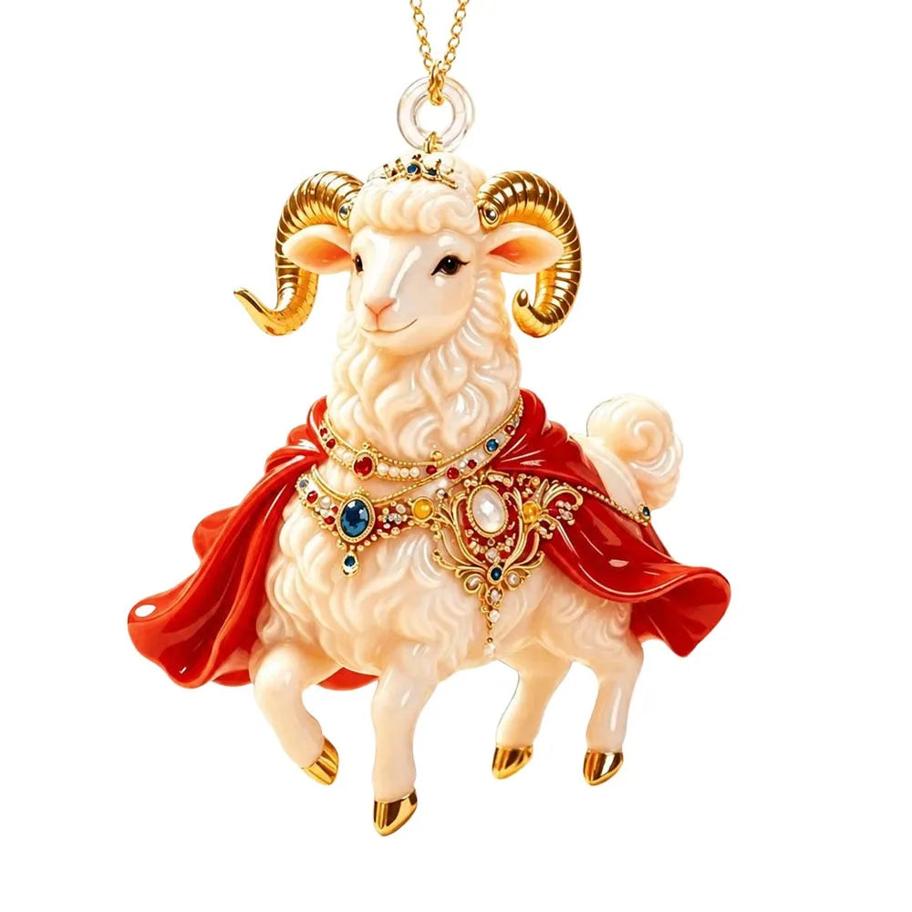 Rhinestone Goat Hanging Ornament – Acrylic Holiday Pendant