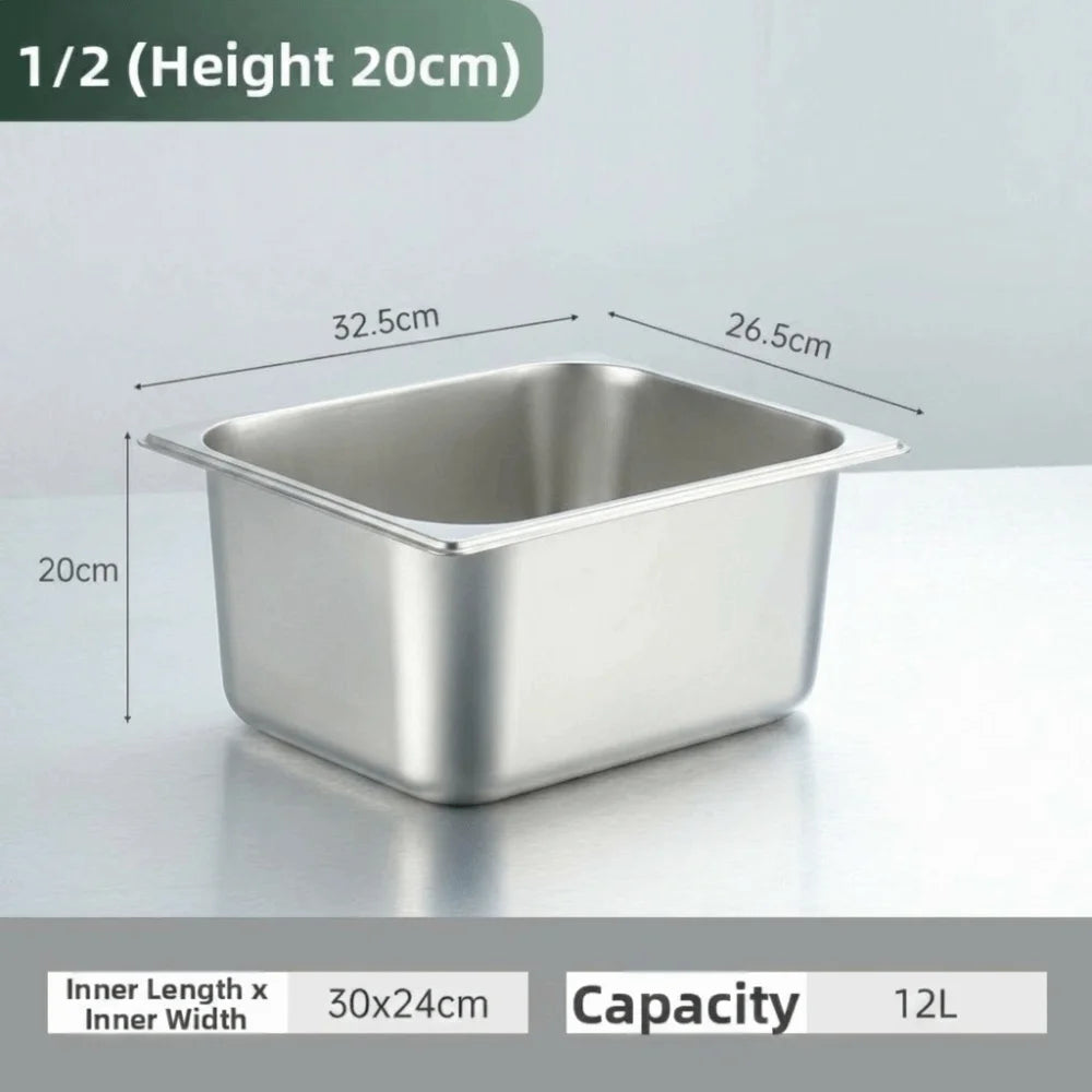 Stainless Steel GN Food Pan with Lid – 32.5×26.5 cm Tray