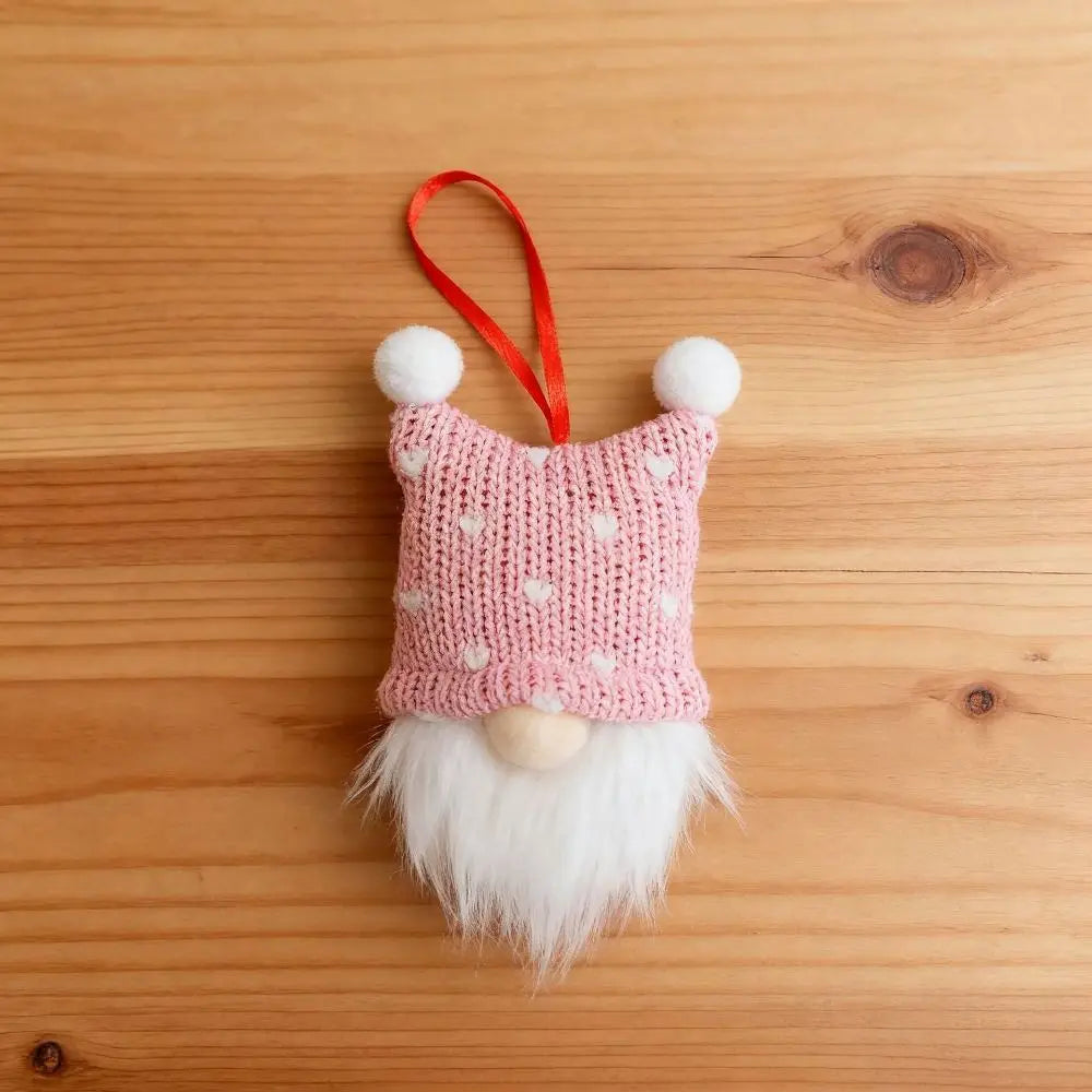 Nordic Knitted Christmas Gnome Ornaments – Red & Grey 3-Pack