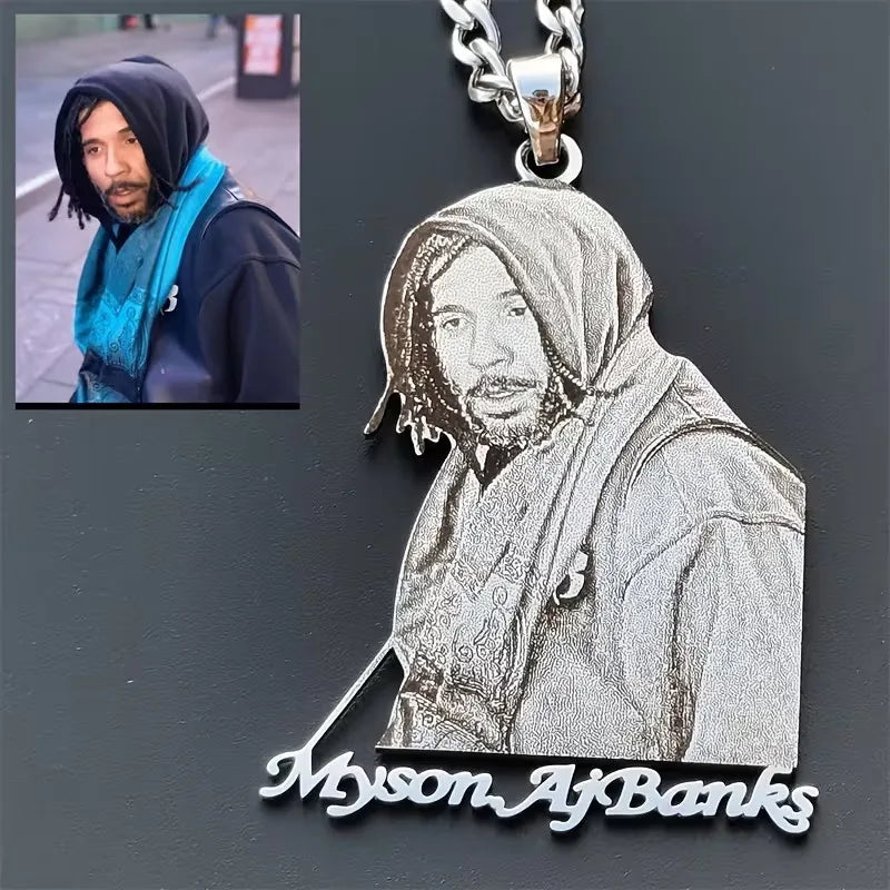Custom Photo Name Pendant Necklace – Stainless Steel