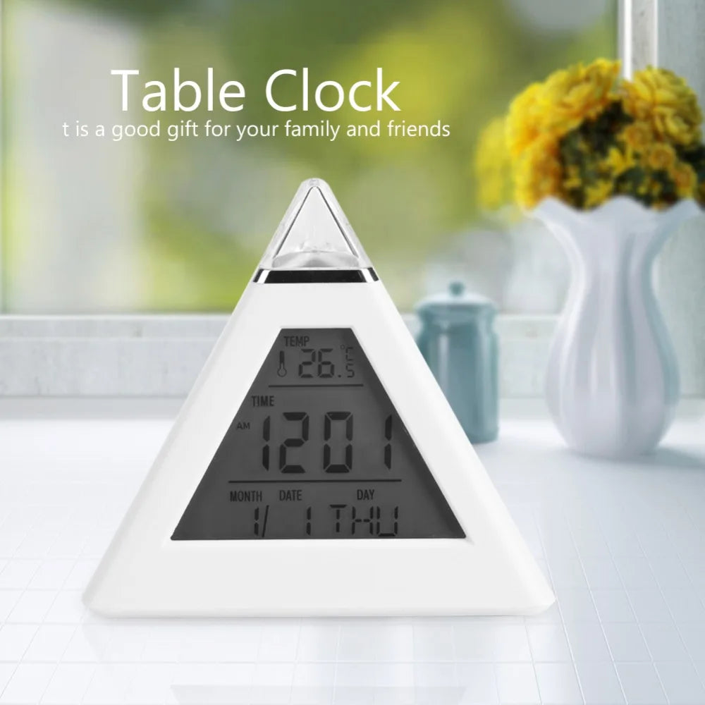 Pyramid LED Digital Alarm Clock – Color Changing Night Light