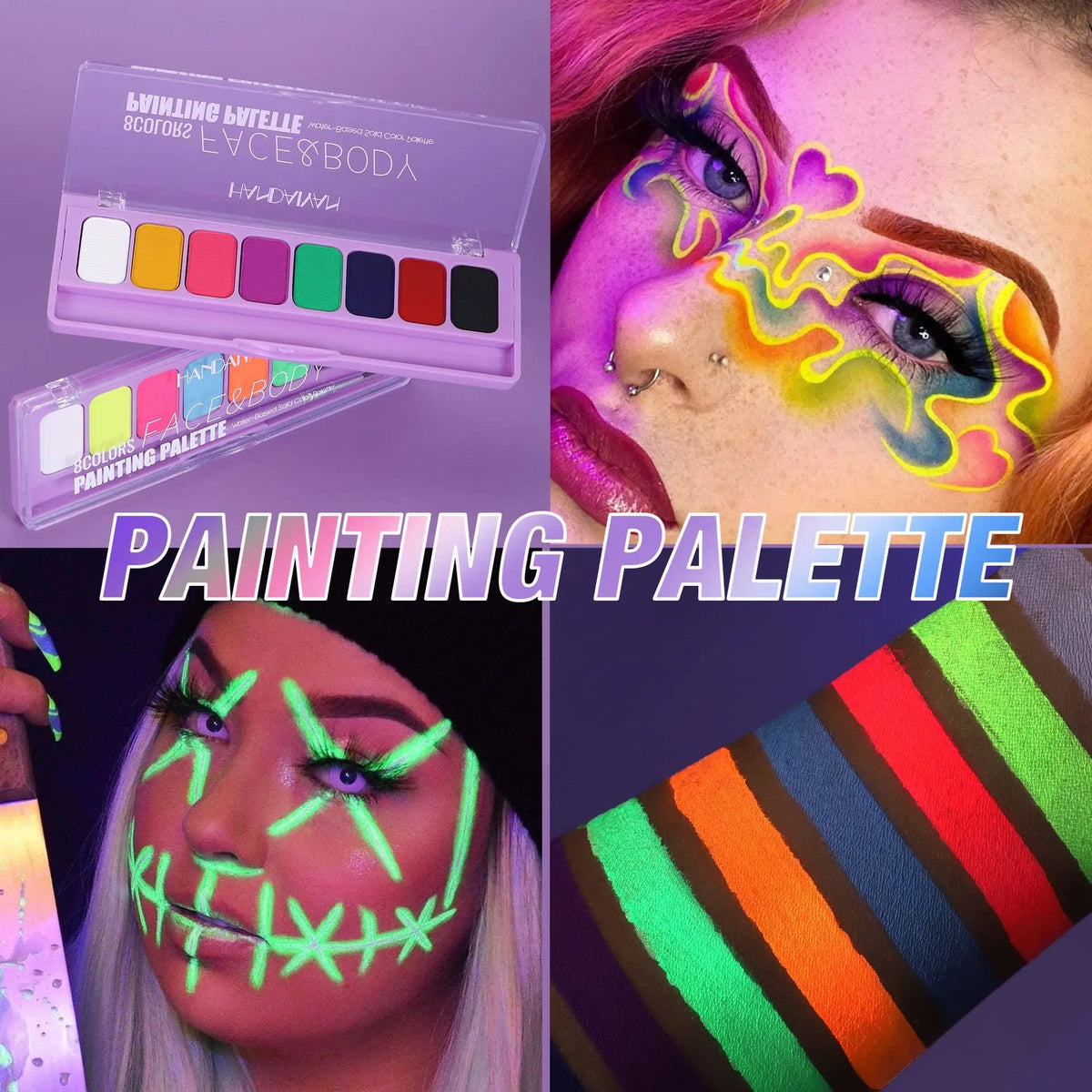8-Color UV Neon Face & Body Art Paint – Glow Halloween Kit