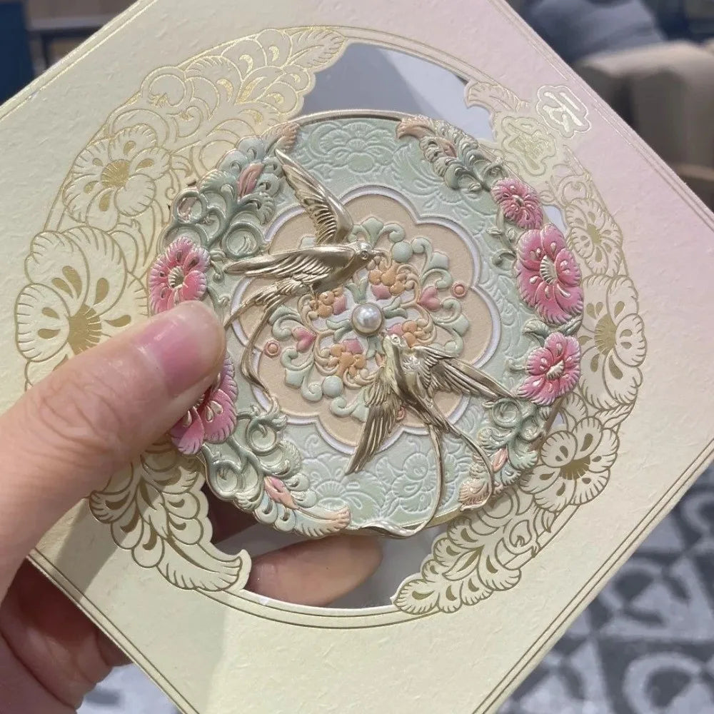 Vintage Chinese Peony Pocket Mirror – Compact Makeup Mirror