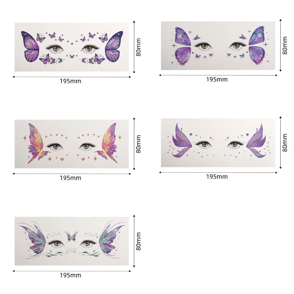 5-Pack Butterfly Face Glitter Temporary Tattoo Stickers