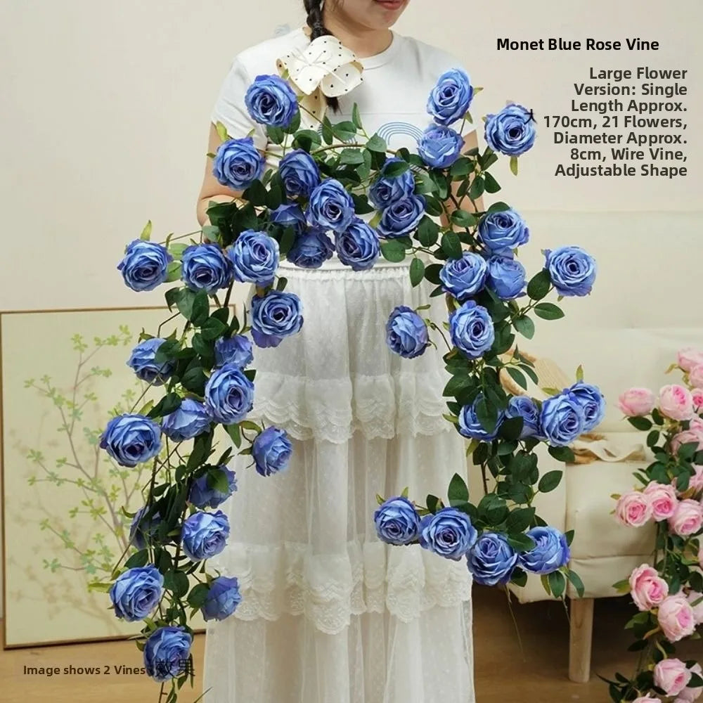 Silk Artificial Rose Vine 1.7m 21 Heads – 8 Colors Wall Décor