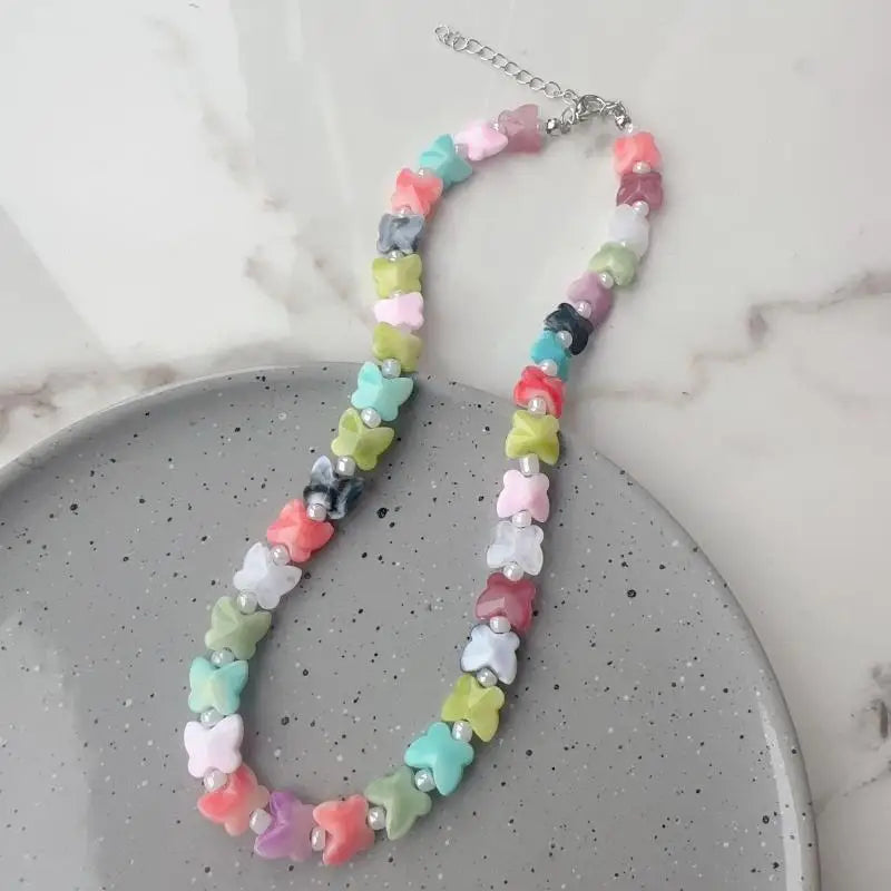Y2K Heart Beaded Choker Necklace – Colorful Adjustable