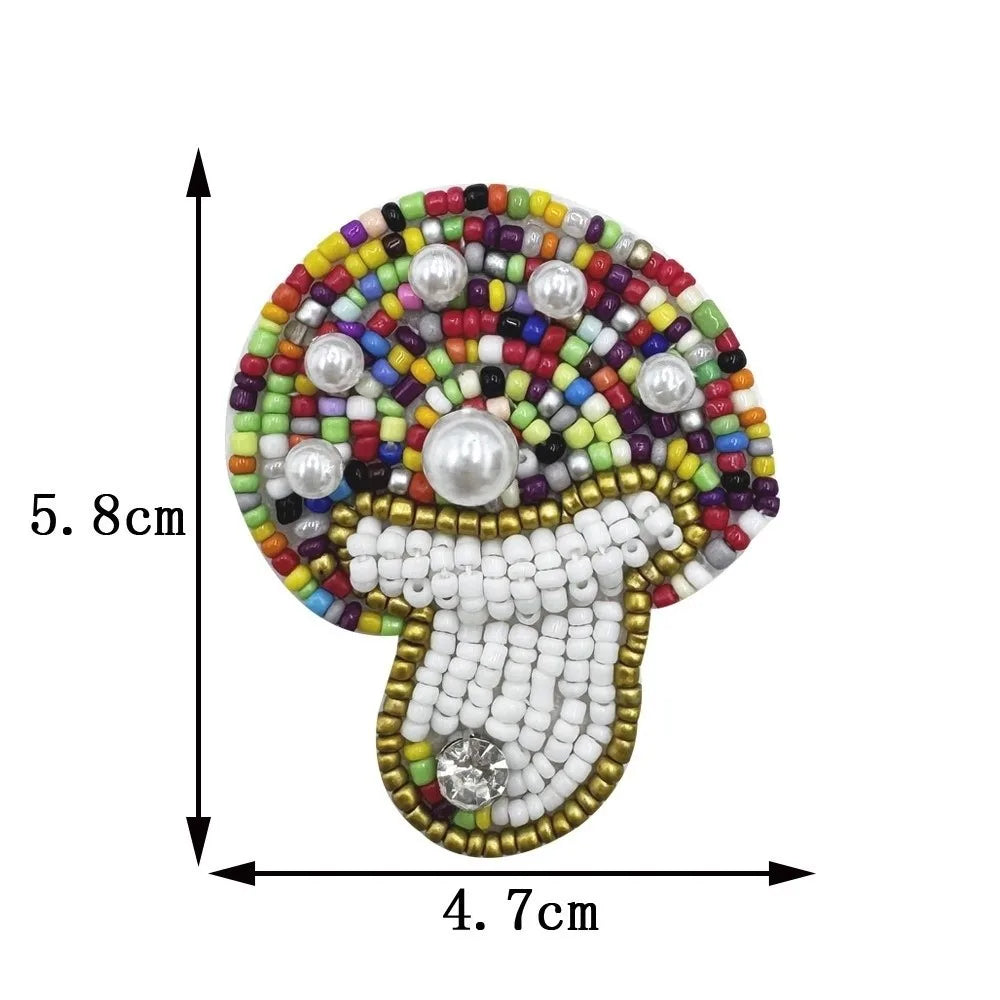 Handmade 3D Beaded Mushroom Patch – DIY Fabric Appliqué Craft