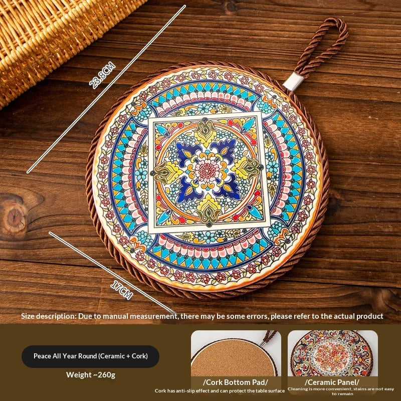Vintage Ceramic Trivet Mat – Heat Resistant Non-Slip Table Pad