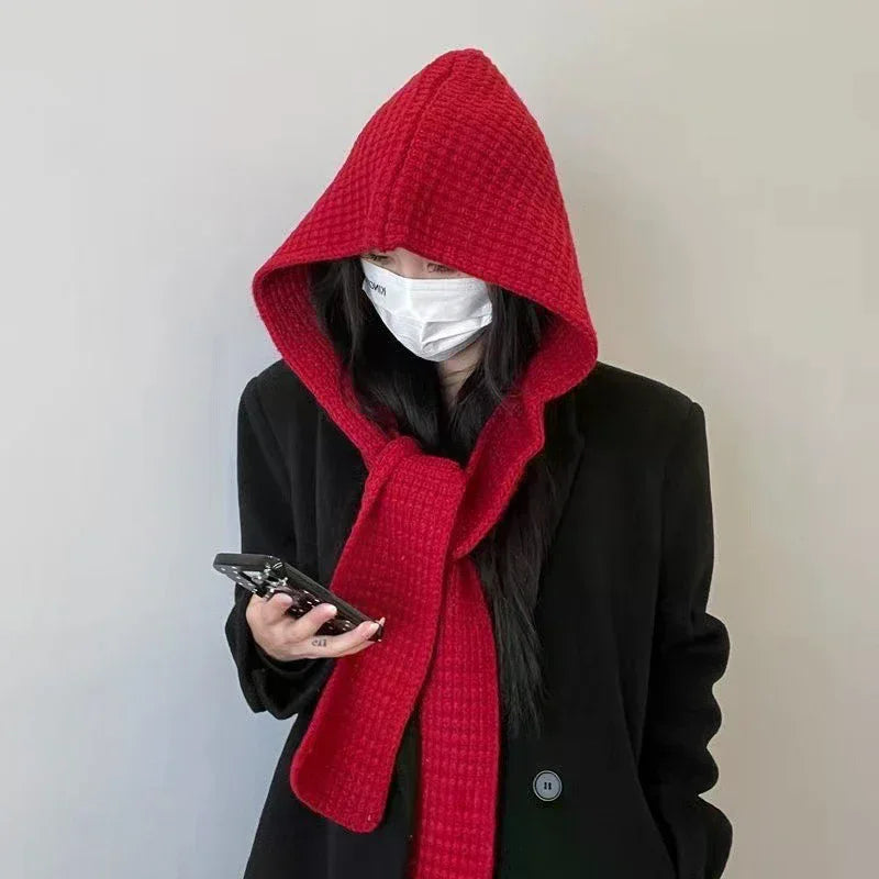 Korean Balaclava Beanie & Neck Scarf – Women's Winter Knit Hat