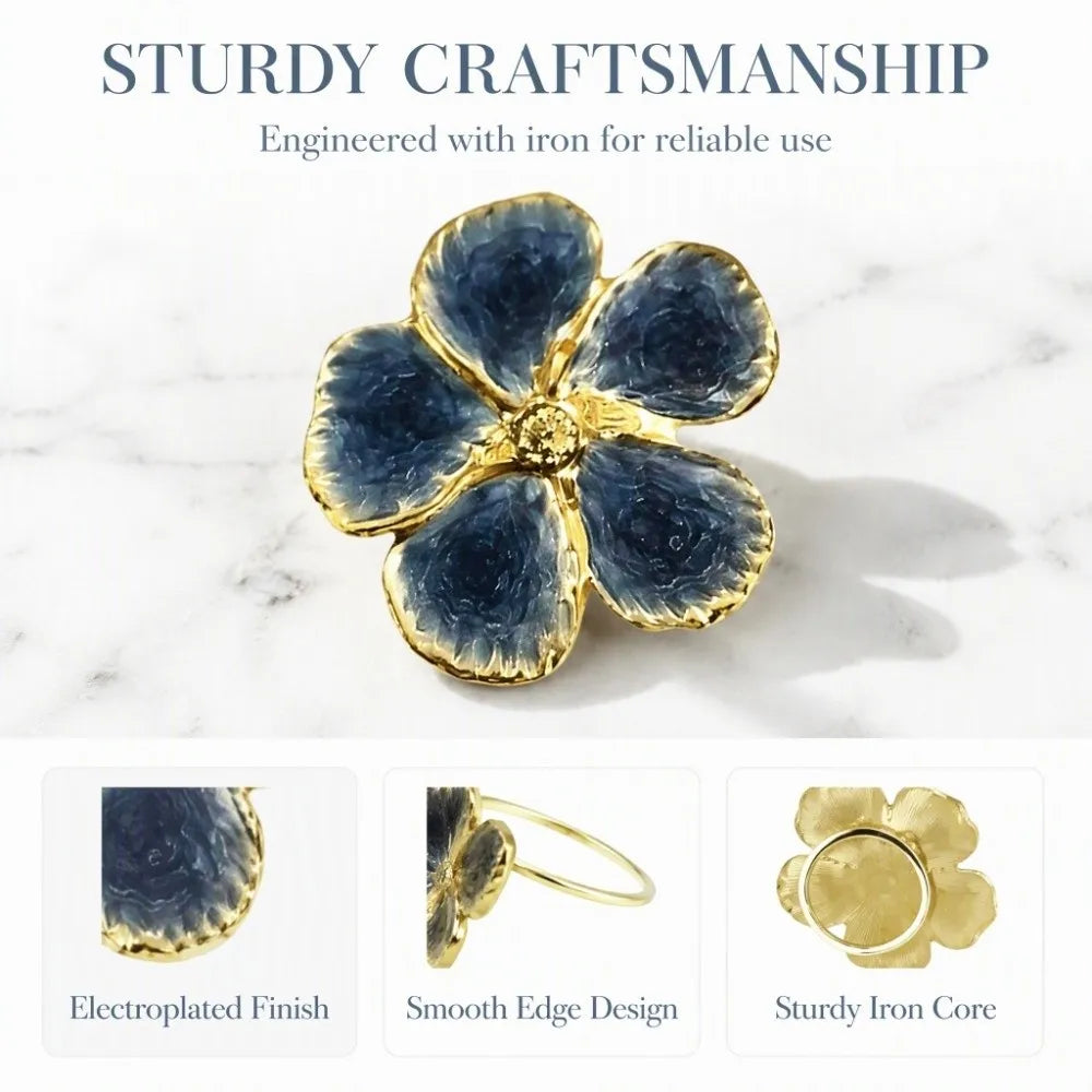 6-Pack Metal Floral Napkin Rings – Dusty Blue Petal Design