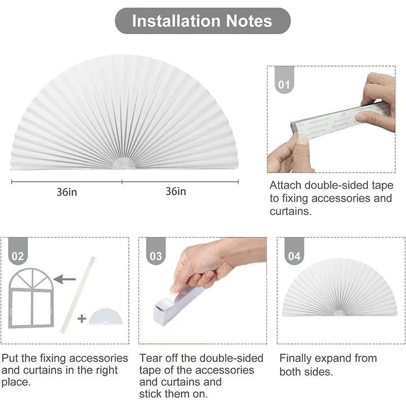 Self-Adhesive Arch Pleated Blind – Half Blackout Window Shade
