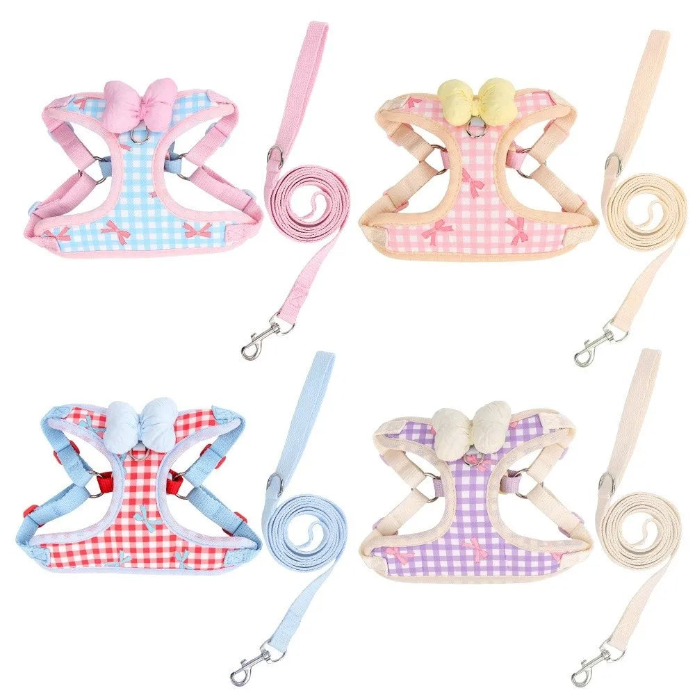 Adjustable Breathable Dog Harness Vest with Bow & Leash