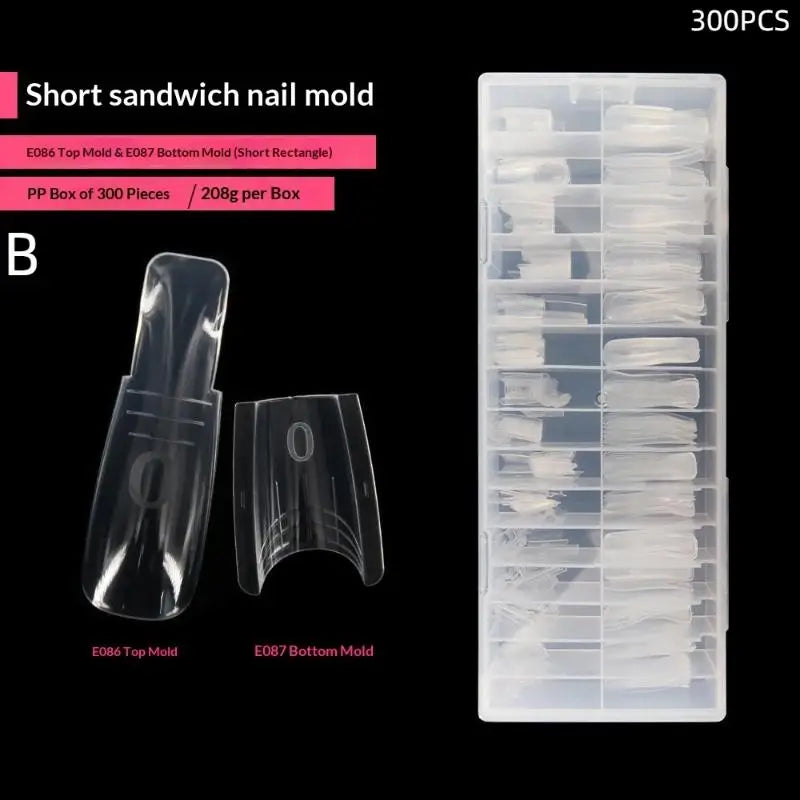 Sandwich Dual Nail Forms – 15 Oval Sizes | 60–300 Pcs Extension Molds