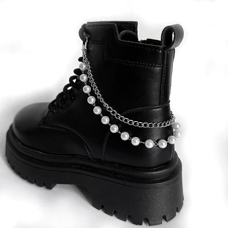 Punk Metal Shoe Chain – Hollow Heart & Pentagram Pendant