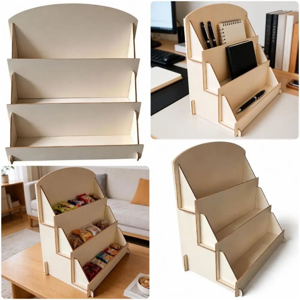 Wooden Desktop Display Rack – Multi-Grid DIY Storage Shelf