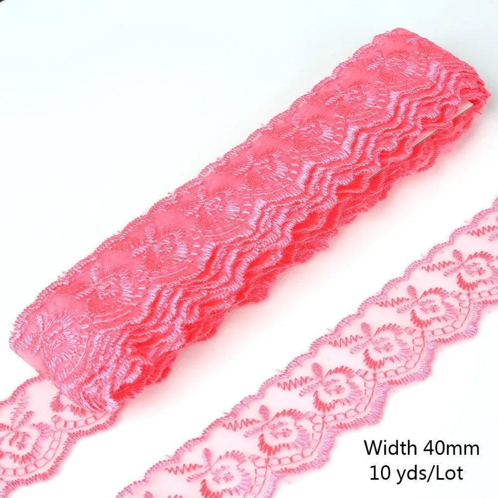 10 Yards Floral Embroidery Lace Trim – Hollow Polyester 40mm