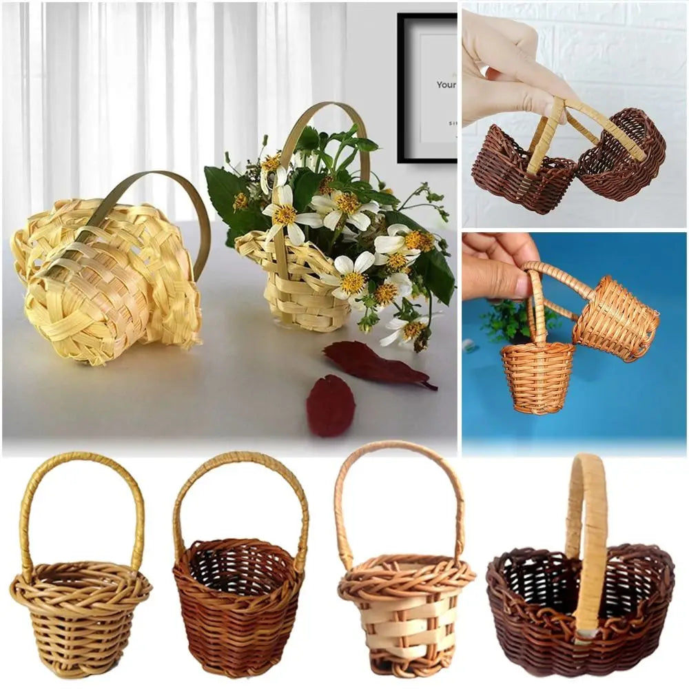 Mini Woven Braid Flower Basket with Handle – Multicolor
