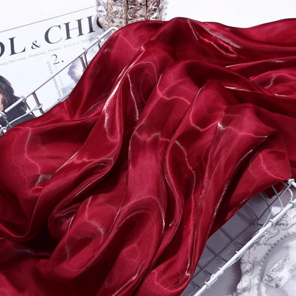 Reflective Liquid Satin Fabric – Metallic Water Gloss Texture