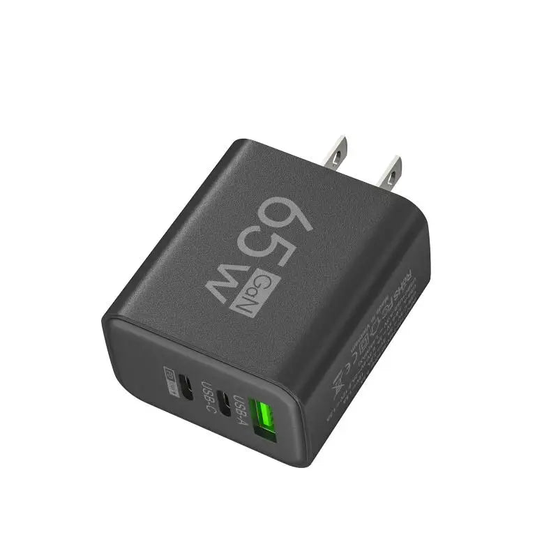 65W GaN 3-Port Fast Wall Charger – Dual USB-C + USB-A EU Plug