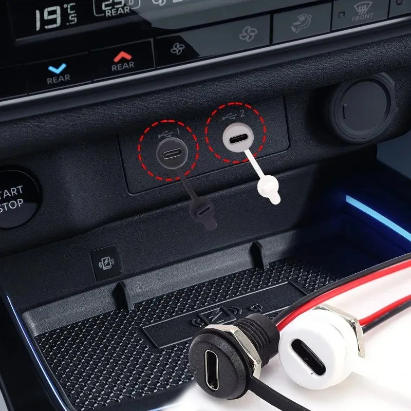 Waterproof USB-C Female Socket Connector 3A 2-Pin DIY Plug