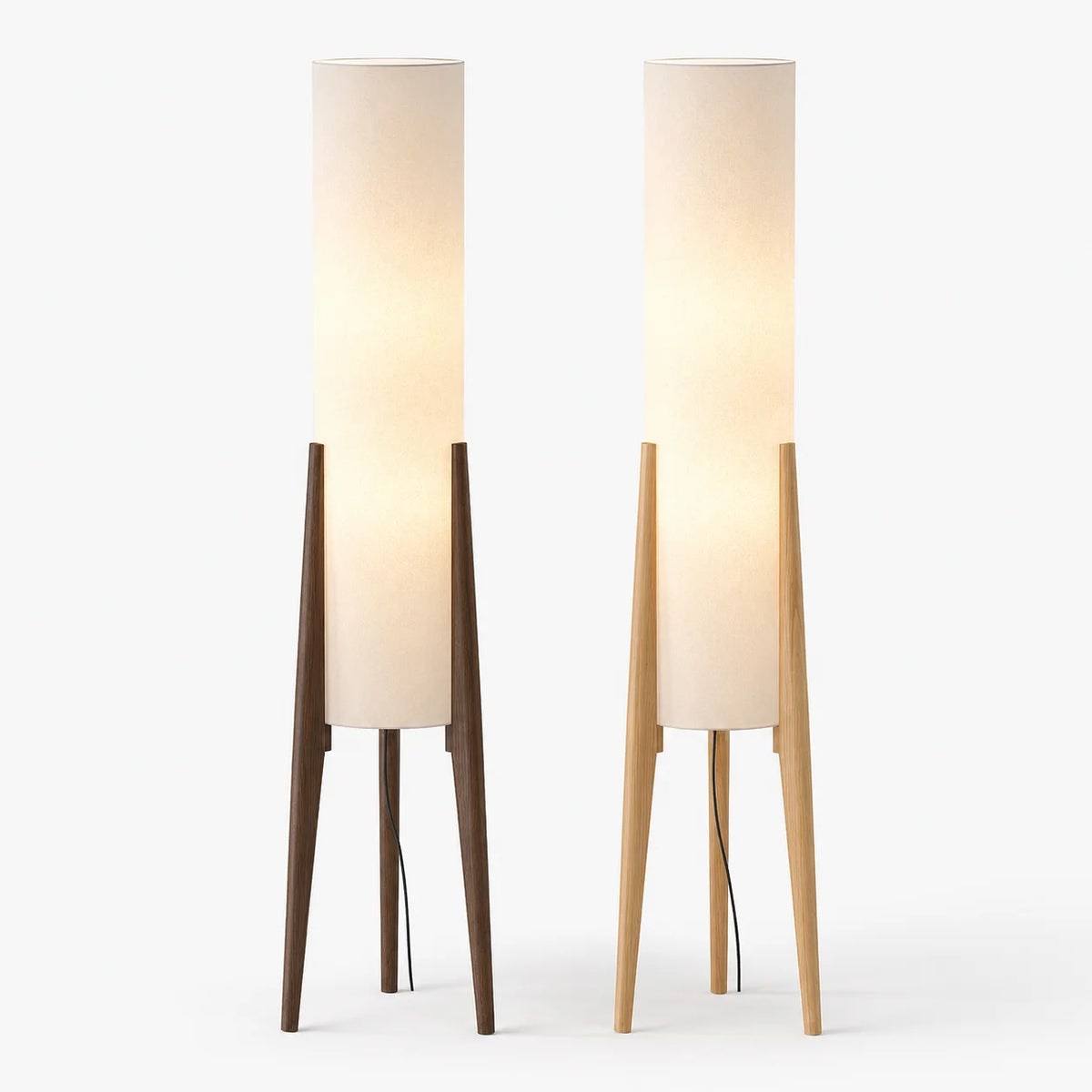 Walnut Wood Floor Lamp | Fabric Shade Warm Standing Light