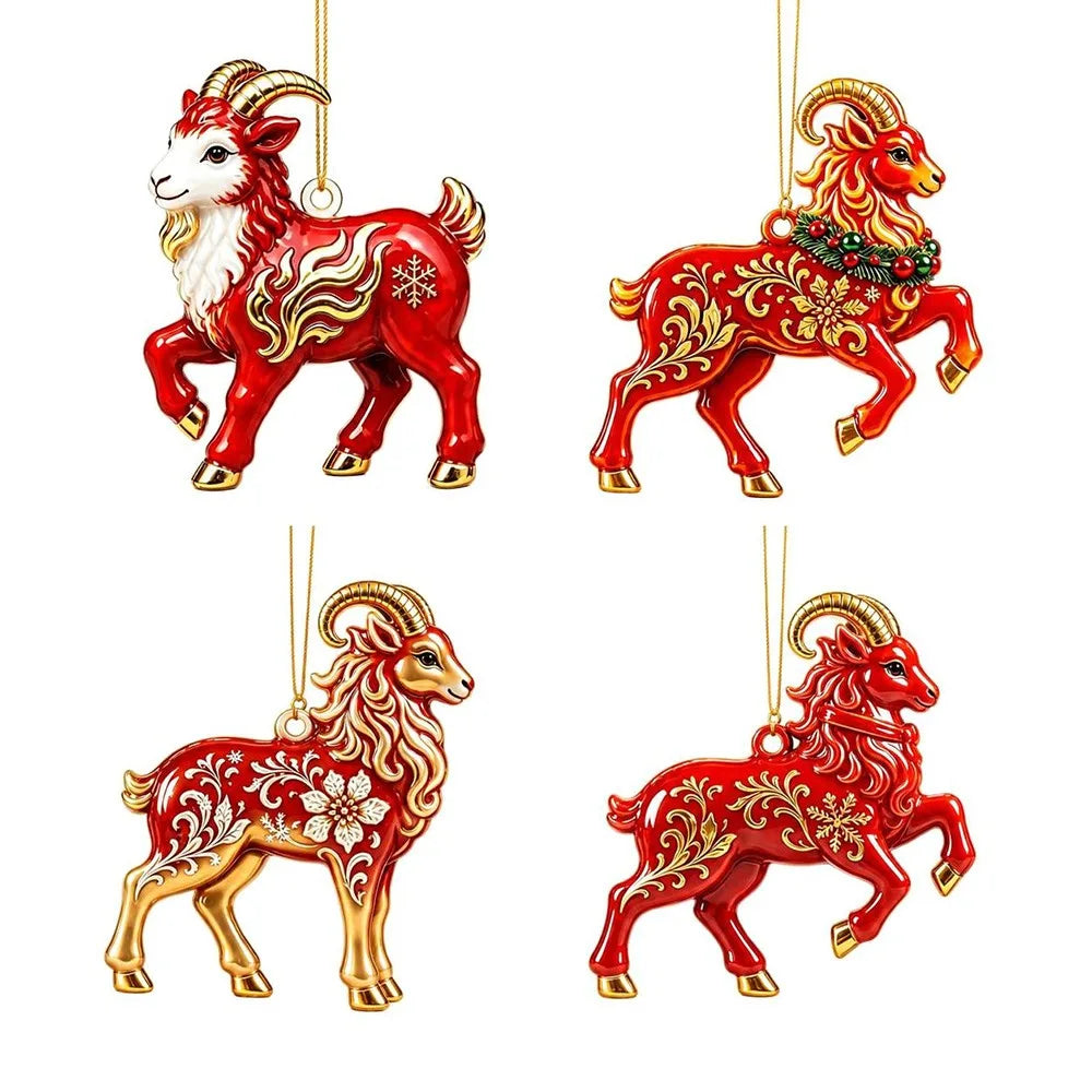 Rhinestone Goat Hanging Ornament Set | Acrylic Holiday Decor