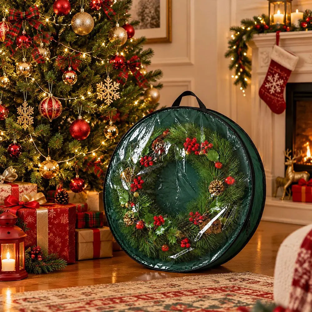 Waterproof Christmas Wreath Storage Bag | Round Zipper PVC