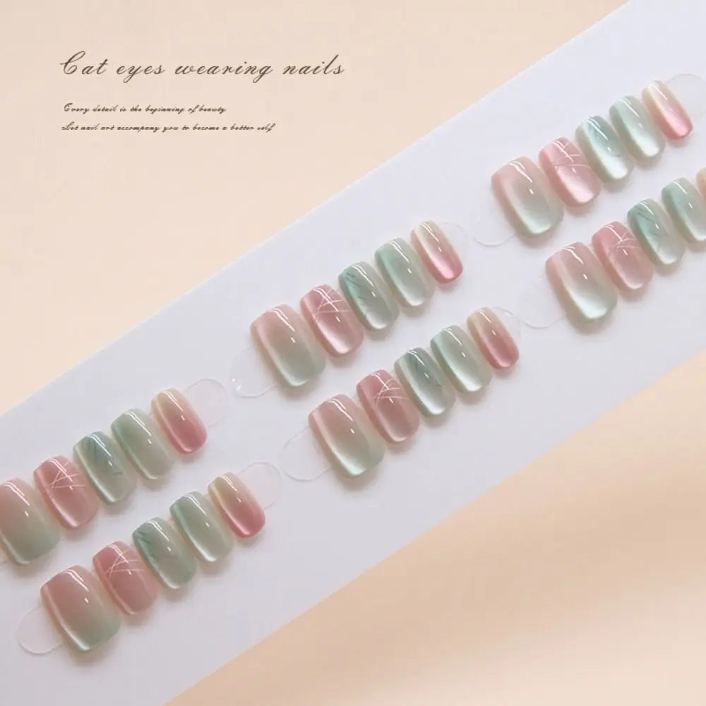 Long Square Press On Nails – French Cat Eye Tips 24pc Set