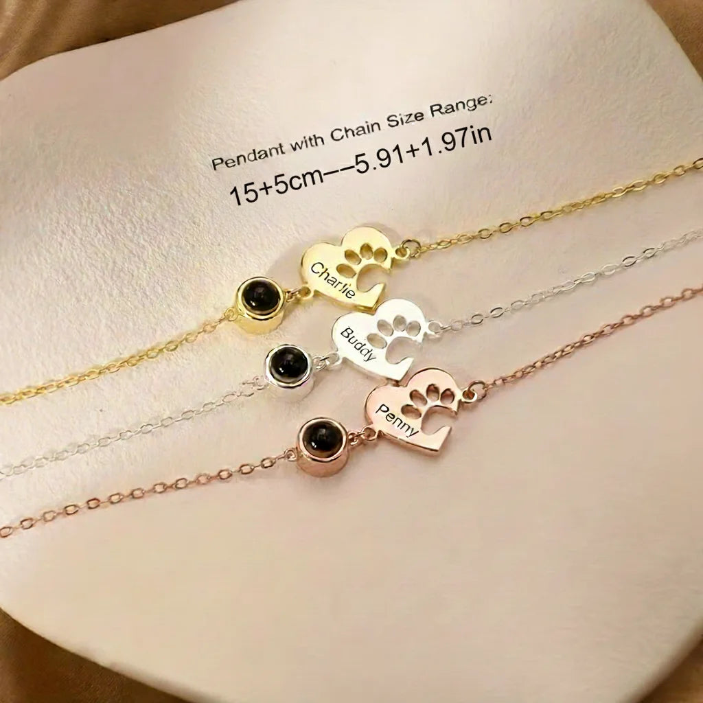 Personalized Pet Photo Projection Bracelet | Custom Paw Name