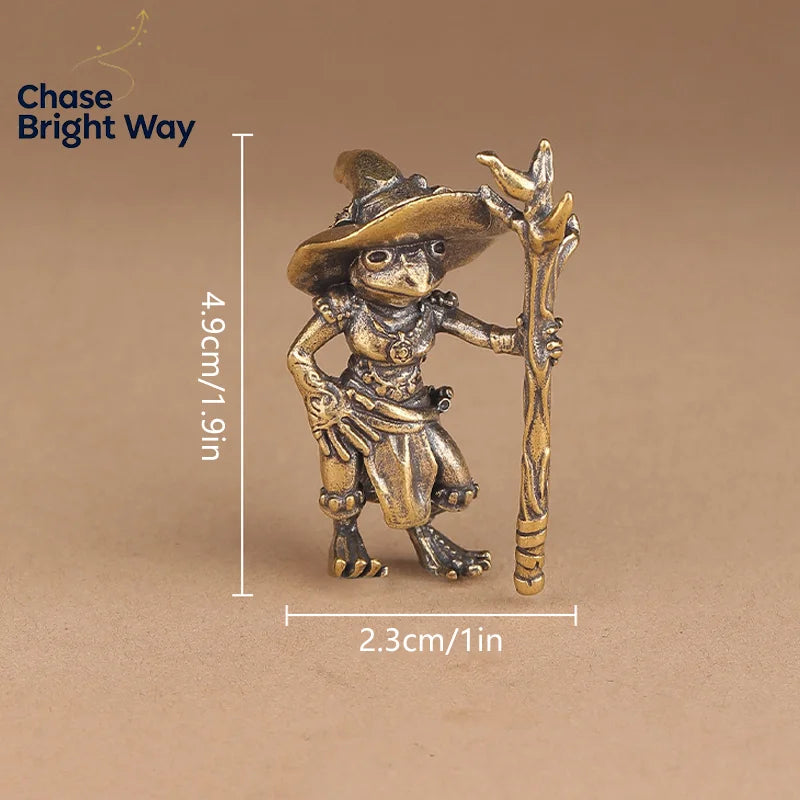 Vintage Brass Frog Wizard Statue | Desktop & Car Figurine