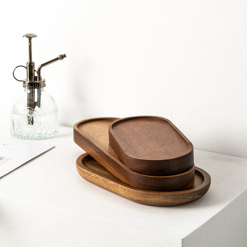 Japanese-Style Solid Wood Round Snack & Dessert Serving Plate