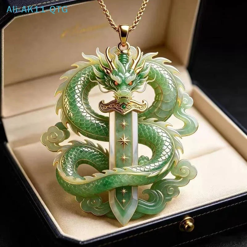 Lavender Jade Dragon Pendant Necklace | Gold-Plated Accents