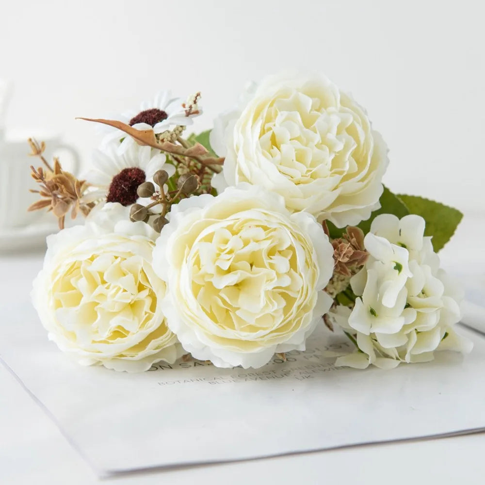 Silk Persian Peony Artificial Bouquet – 5 Heads Fake Flowers