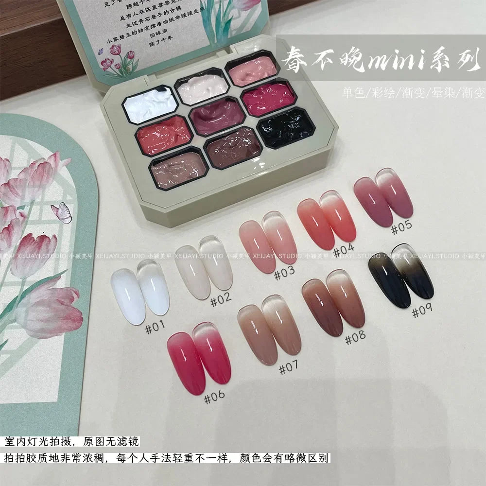 SAMMY 9-Color Chinese Style Nail Glitter Gel Palette