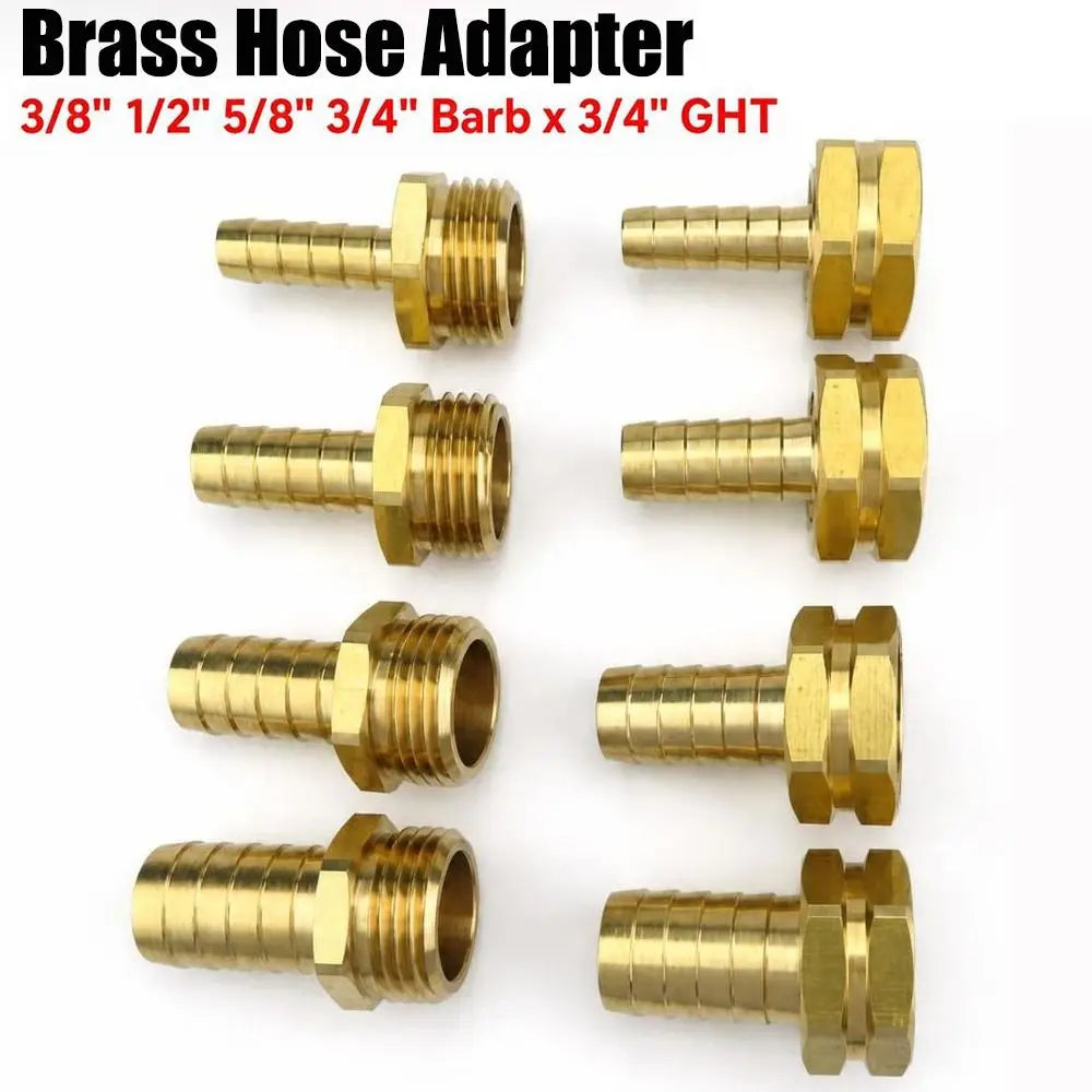 Brass Barb Fitting 3/8"–3/4" x 3/4" GHT Garden Hose Adapter
