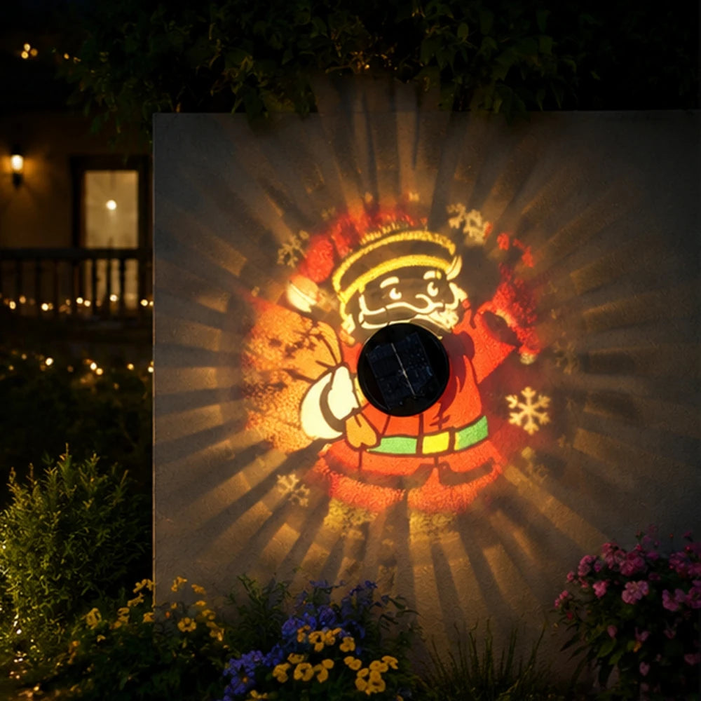 Solar Santa Claus Projection Wall Light | Christmas Garden Lamp