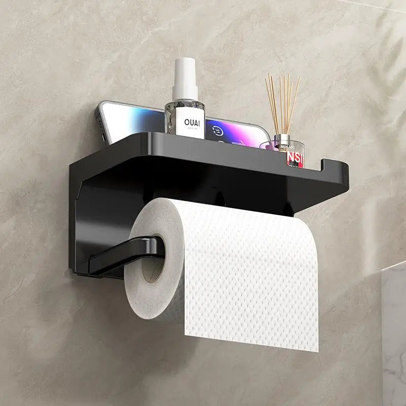 Wall-Mount Toilet Paper Holder with Phone Shelf & Storage