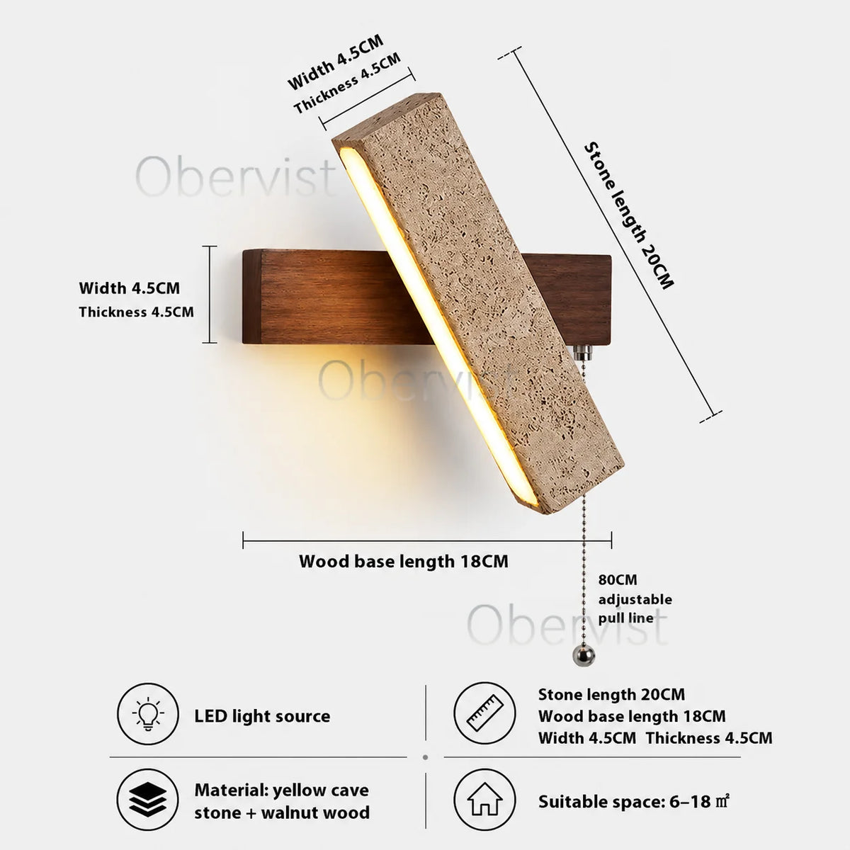 Wabi-Sabi Travertine LED Wall Sconce | Rotatable Pull Chain Lamp