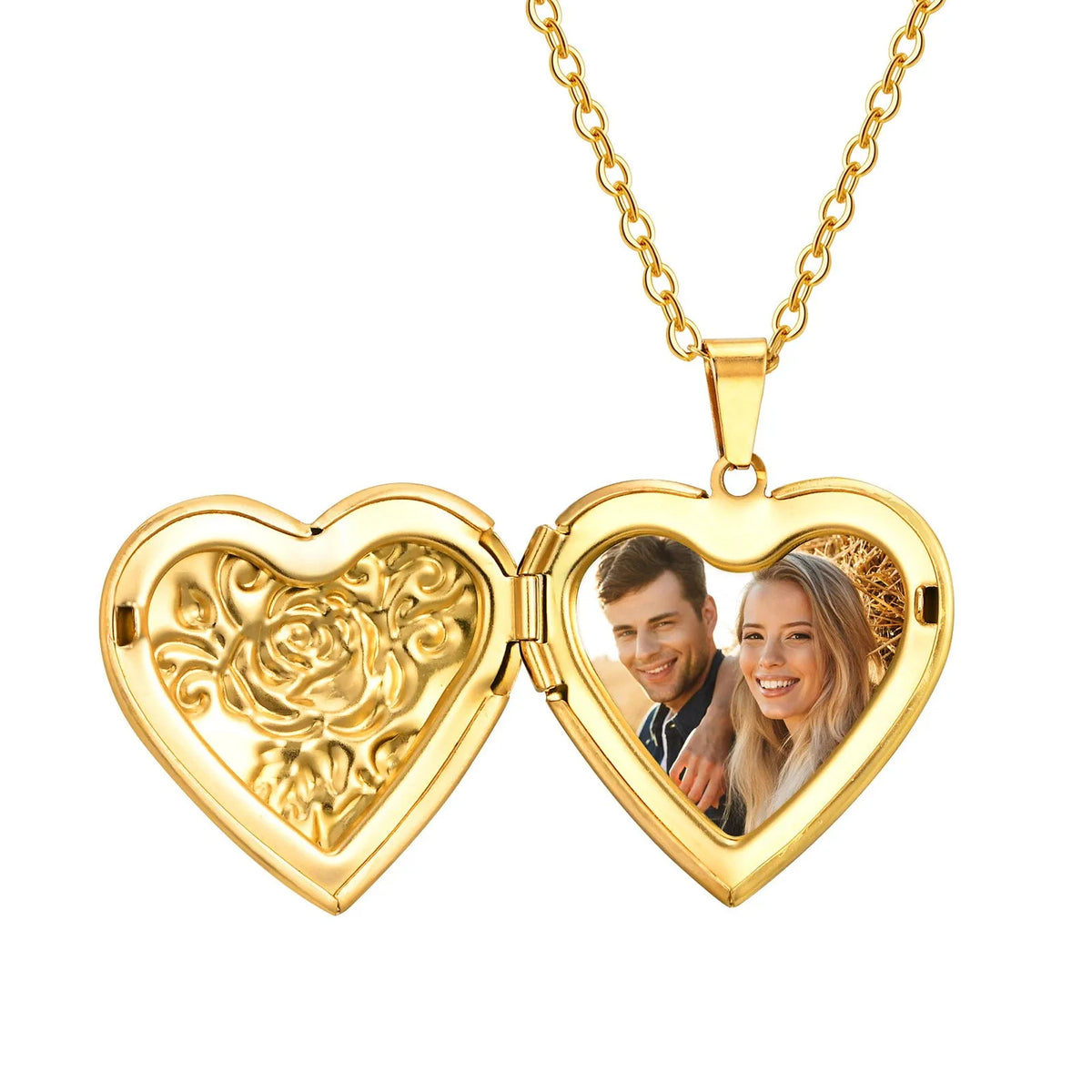 Personalized Heart Locket Necklace | Custom Photo Rose Pendant