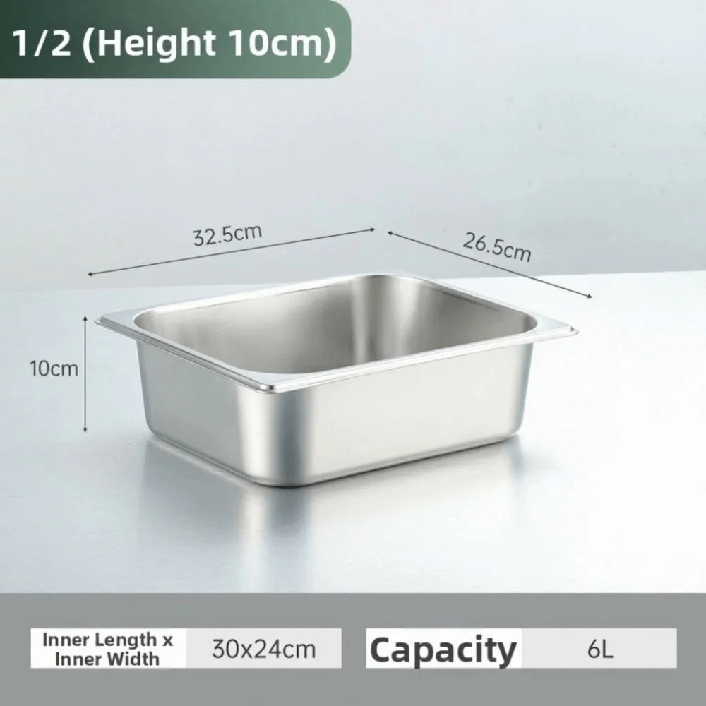 Stainless Steel GN Food Pan with Lid 32.5×26.5cm Tray