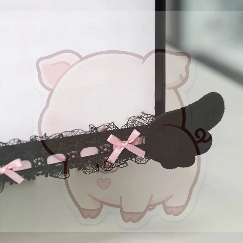 Monitor Decor Strip Sticker – Black Bow Lace Wings Design