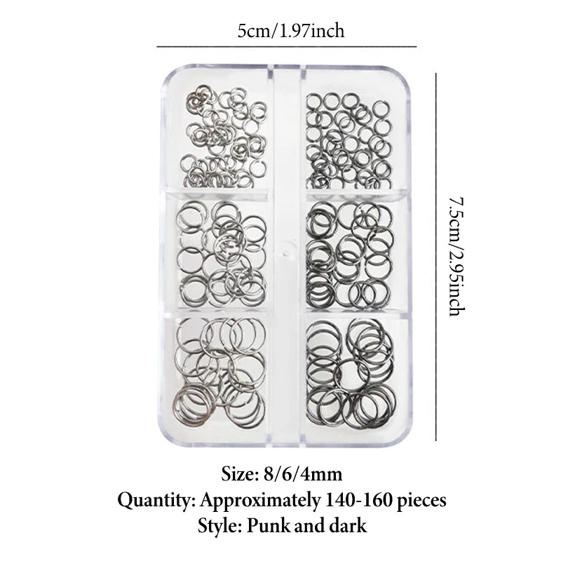 6-Grid Punk Alloy Nail Charms – 140–160 Rhinestone Pieces