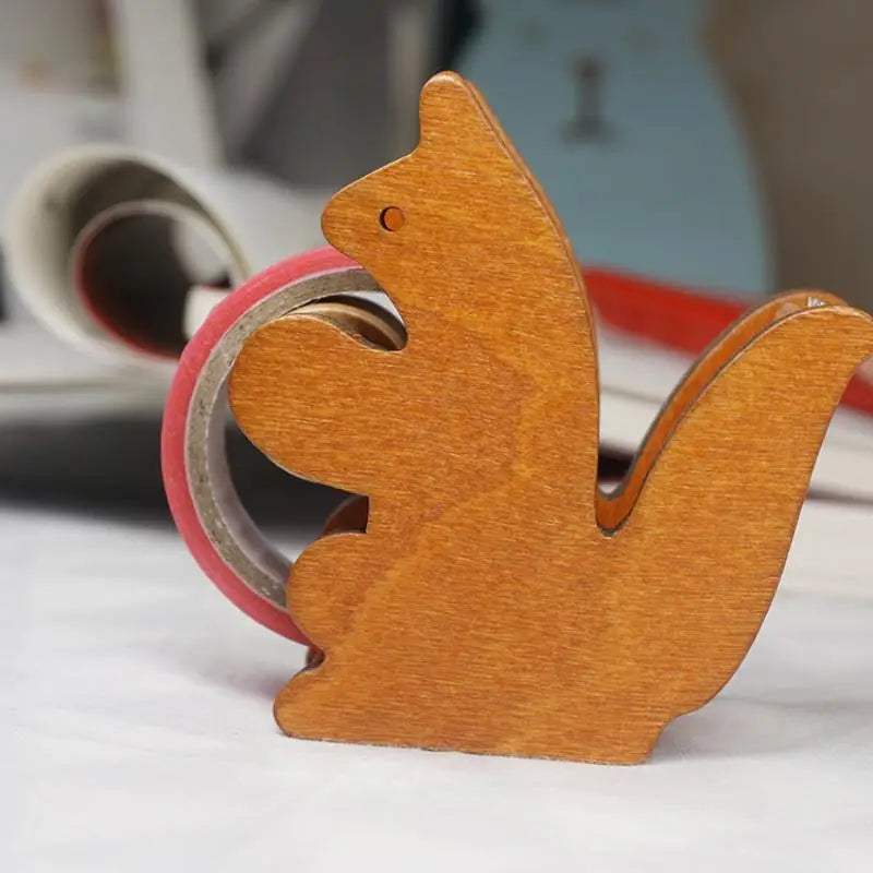 Wooden Animal Tape Dispenser – Squirrel & Whale Desk Cutter