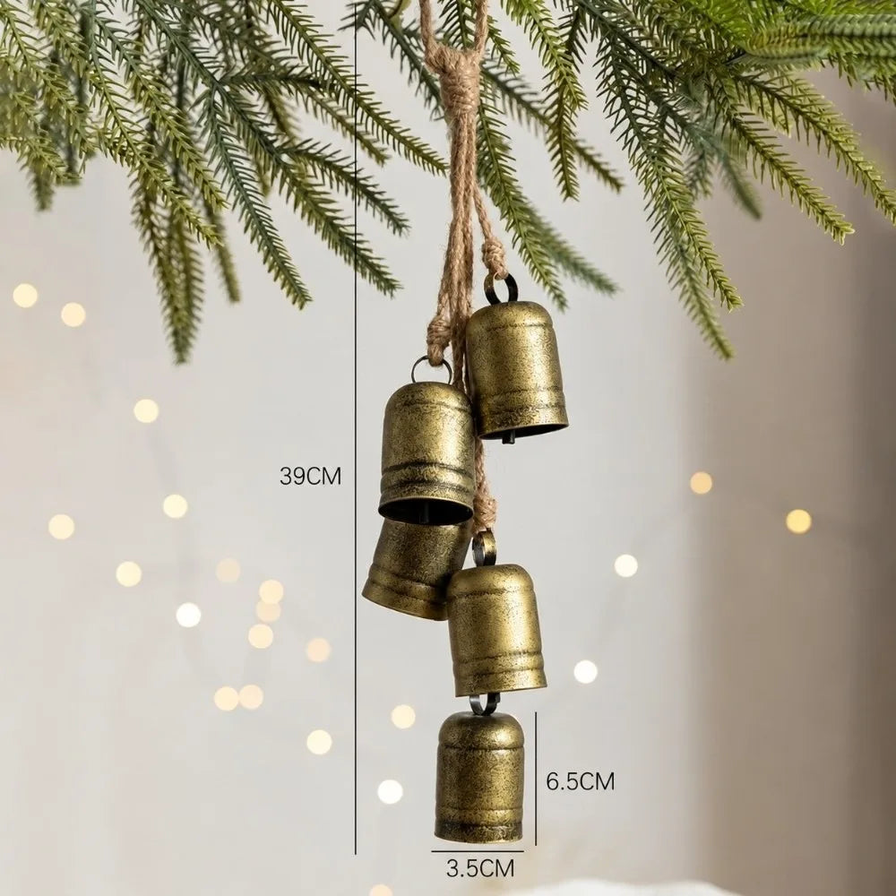 Vintage Iron Christmas Bell Ornament | Rustic Jute Rope Cluster