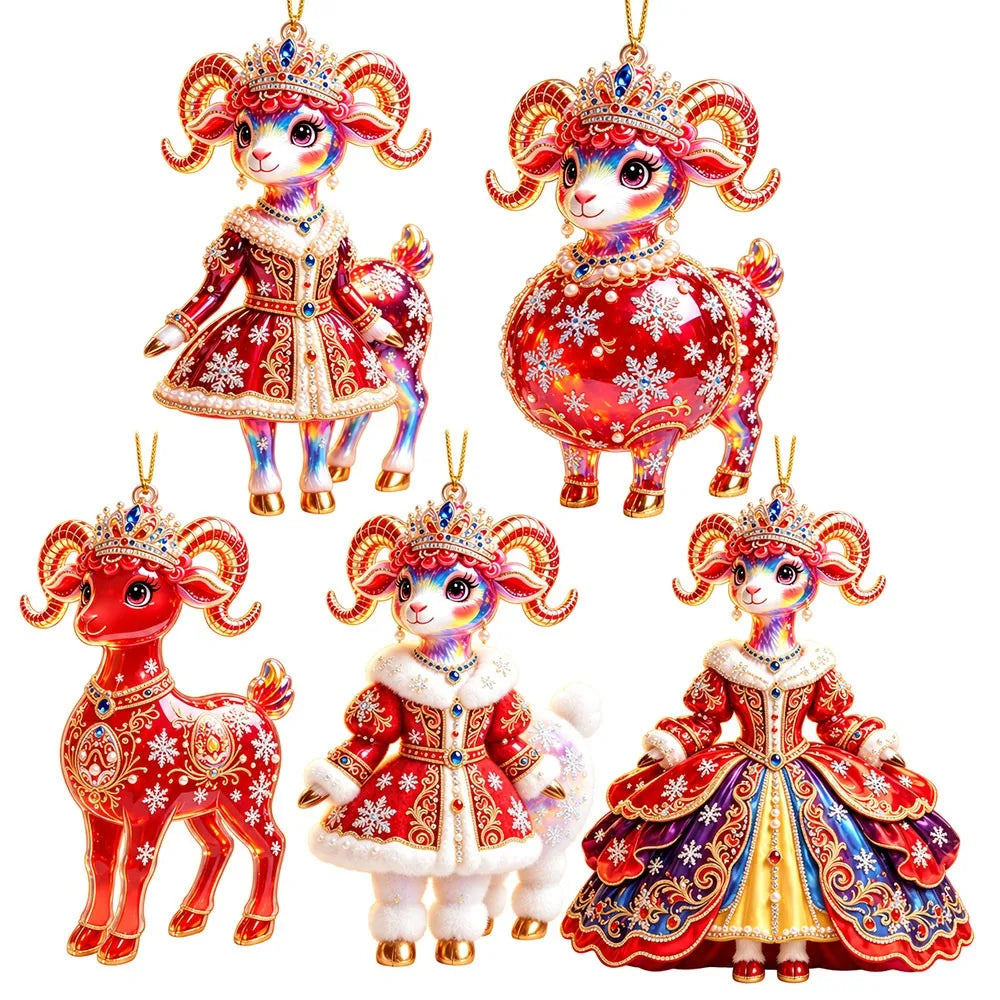 Rhinestone Goat Hanging Ornaments – Acrylic 5-Pack | 8cm