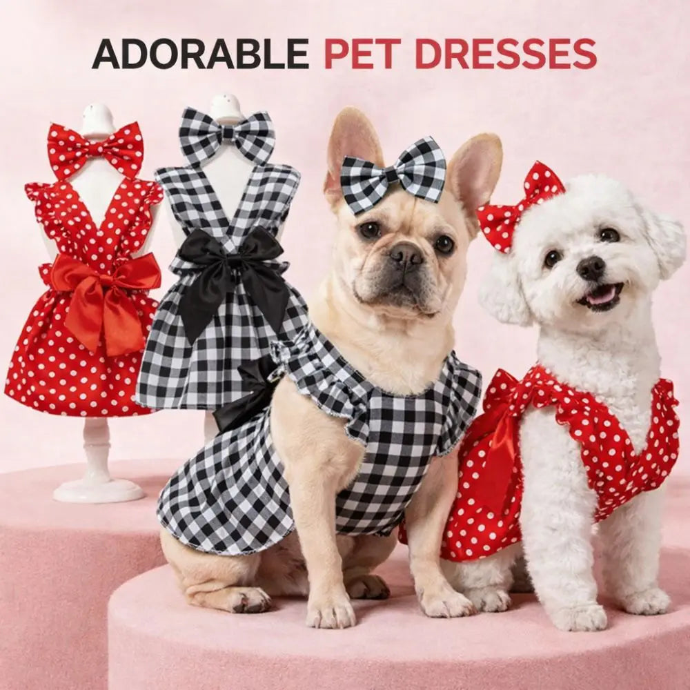 Polka Dot Princess Dress for Cats & Dogs | Bow Headband XS–XL